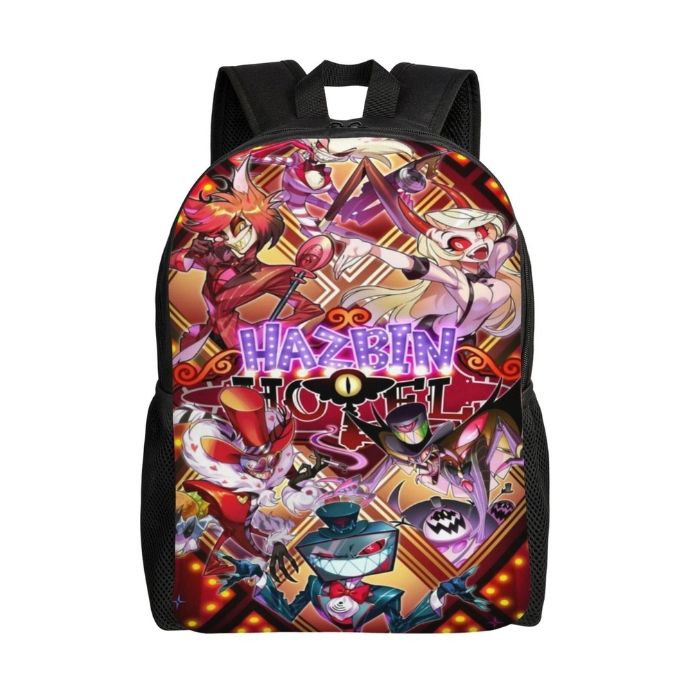 Hazbin Hotel Backpack Multi Character Spell Out Day Pack 16 x 11 x 4.5 Inches